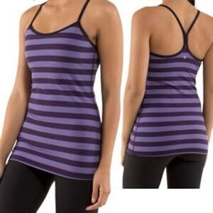 EUC lululemon athletica Power Y Lightly padded tank in Purple Strips Sz 12